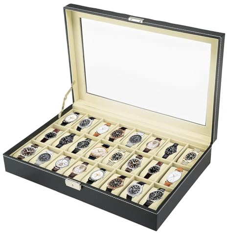 MYFULLY 24-Slot Watch Display Storage Box, Leather Travel Case