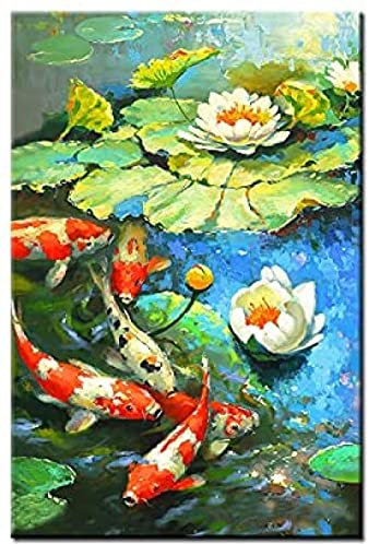 Eppedtul Wandbild,HD-Druck im chinesischen Stil,neun rote Koi-Fische,Landschaftsmalerei auf Leinwand,Poster für Wohnzimmer,modernes Dekor,gerahmt,fertig zum Aufhängen [20x30 cm/8x12 Zoll] Innenrahmen