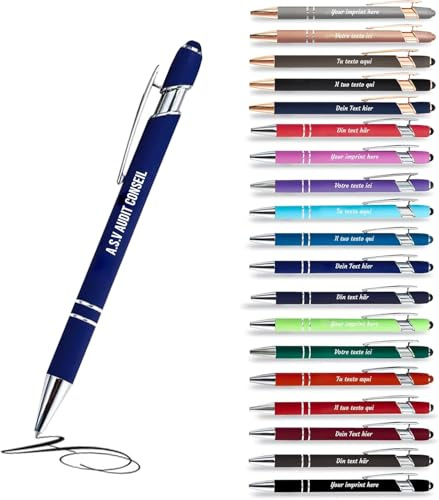 Jolis Papiers - x12 - Stift personalisiert 2 in 1 - Personalisierter Kugelschreiber mit Gravur I Chrom-Metall I Weicher Griff I schwarz schreiben I integrierter Stylus