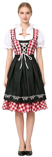 maxToonrain Tenue de l'Oktoberfest pour femme - Robe bavarnienne traditionnelle à manches courtes - Costume d'Halloween pour femme