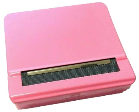 Glamified - Automatic Rolling Tin Cigarette Machine Portable Metal Box for Rolling Tobacco, Smoking Roller and Storage Case (Pink)