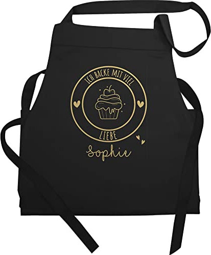 Schürze - Backschürze - Ich backe mit viel Liebe I Geschenk Hobbybäcker I Geschenk Backen - 60x87 - Schwarz - frauen geschenke für damen konditor cupcake küchenschürze männer lustig bäcker