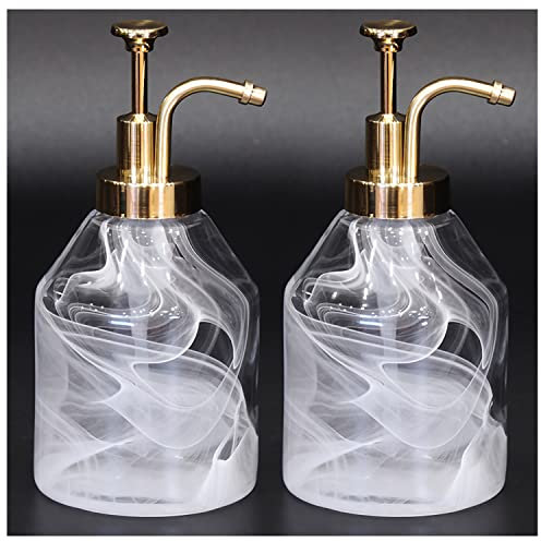 Suanti 2pcs Soap Dispenser Sets,3D Cloud Pattern Thick Glass Soap Bottle with Gold Pump for Bathroom Counter,Decorative Kitchen Hand Soap Dispenser for Liquid Dish Soap,Lotion,Syrup-375ml/12.7 oz