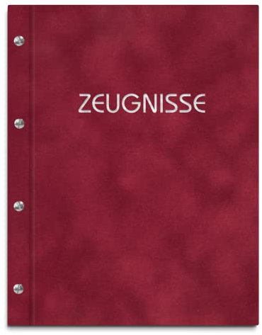 Zeugnismappe im roten Samteinband mit Prägedruck in verschiedenen Farben – handgefertigte Mappe inkl. 12 Sichthüllen