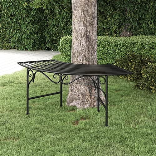 Tidyard Garten Baumbank Halbrund Witterungsbeständig Gartenbank Gartenmöbel Bank Sitzbank Parkbank Metallbank Terrassenbank 113 cm Schwarz Stahl