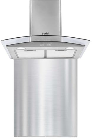 Baridi 60cm Curved Glass Cooker Hood with Carbon Filters, LED Lights & Splashback, Stainless Steel - DH208
