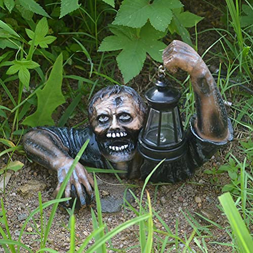 Statue de jardin zombie avec lanterne LED en résine pour extérieur, jardin, terrasse, cour, pelouse