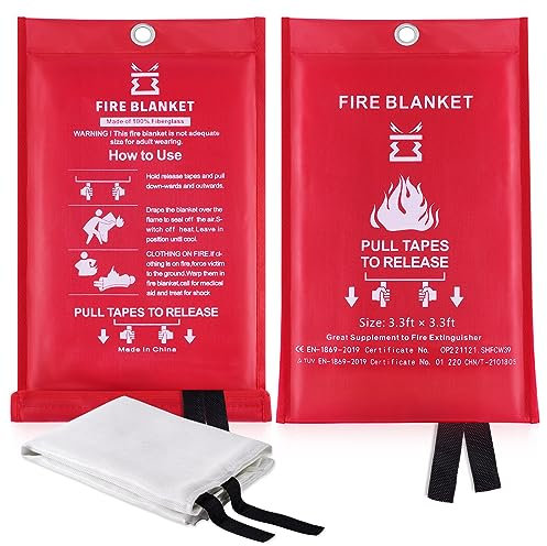 KITOSUN Mantas Ignífugas para Emergencias en Cocinas y Hogares - Extintores de Incendios de Fieltro de Fibra de Vidrio para Estufas Garajes Oficinas Campamentos Autocaravanas (2 Piezas)