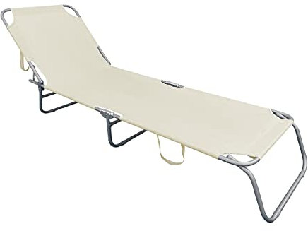 Inda-Exclusiv Gartenliege Sonnenliege Relaxliege Liege 3-Bein Campingliege klappbar mit Trageschlaufen 186x55x24cm, Farben:Beige