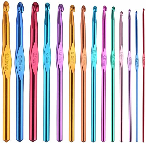 AARNAV Aluminum Multicolor Crochet Hooks Knit Weave Craft Yarn Sweater Woolen Clothes | Metal Crochet Hook Multicoloured 2mm to 12mm Craft Crochet Knitting Needles 15cm(6mm)