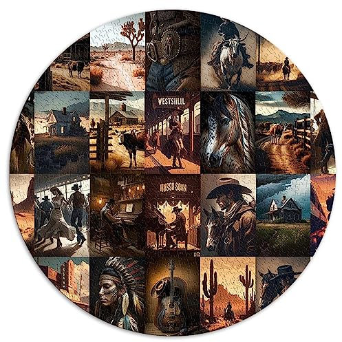 1000-teilige Puzzles im Retro-Denim-Stil, kreative runde Puzzles für Erwachsene und Kinder ab 12 Jahren, Papppuzzles, Lernspiel, Herausforderungsspielzeug, Größe: 67,5 x 67,5