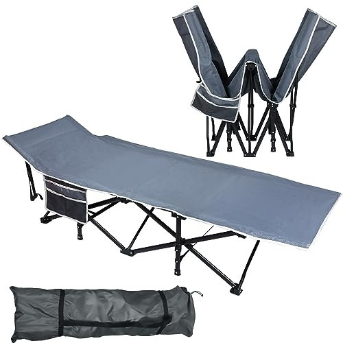 YUENFONG Campingbett Feldbett klappbar Klappbett XL Campingbetten Gästebett Belastbarkeit bis 250kg, mit 600D Oxfordgewebe inkl. Seitentasche, für Reisen, Außen und Innen(190 x 62 x 38 cm)