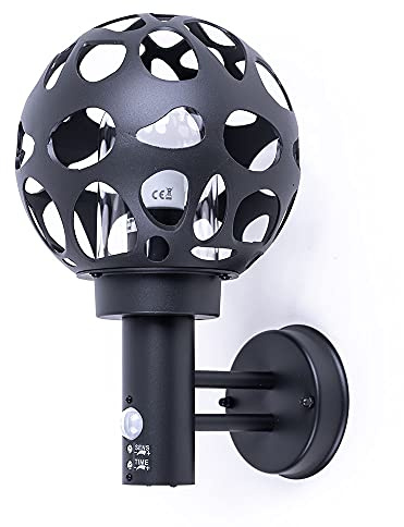 Aussenlampe mit Bewegungsmelder anthrazit Wandlampe mit Bewegungsmelder Außen Aussen Wandleuchte Kugel, im Loch-Design, Edelstahl ALU, H 32,7 cm