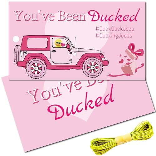 CREATCABIN 50 Stück You've Been Ducked-Karten,Entenanhänger,Herz,Rosa Ente,Ente,Jeep-Anhänger,Ducking,DIY-Jeep-Entenkarte Für Gummienten-Jeeps,Autodekoration,Valentinstagsgeschenke,8.75x5cm