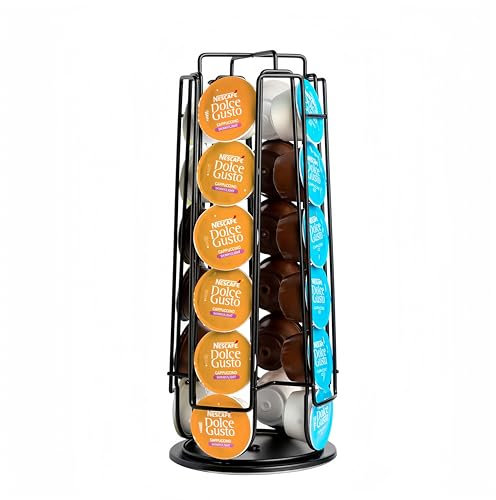 Wrobic Kaffee Kapselhalter, Kaffeekapseln Aufbewahrung Halter für 24 Kapseln, Kapselständer für Dolce Gusto, Drehbar Kapselspender, 360° Drehbar Kapselspender, Schwarz