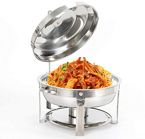 Warmhaltebehälter Essen,Edelstahl Chafing Dish,Speisenwärmer Edelstahl Chafing Dish + Deckel für Catering Buffet und Party (7.5L Orbicular)