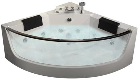 Vente-unique-Baignoire balnéo d'angle vitrée - 2 places - 330 L - 138 x 138 x 59 cm - EVELINA