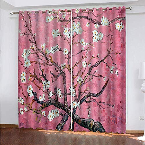 Blickdichte Vorhänge Mit Motiv 3D Blume Rosa Kunst Kinder Gardinen Blickdicht Ösen Gardine Thermo 264x214 cm Schlafzimmer Kinderzimmer Vorhänge Dekoratives Muster, Verdunklungsvorhänge