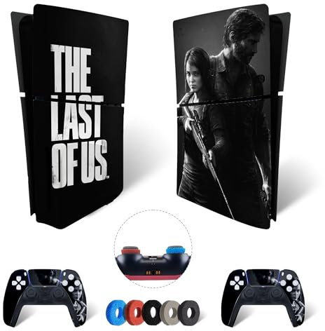 MaD Vision® Extra-Haltbares Skin-Set aus Vinyl für PS5 Disc Slim + 5 Paar Aiming Rings | Kratzfestes Aufkleber-Set für Playstation 5 + 2 Controllers – für The Last of Us Design