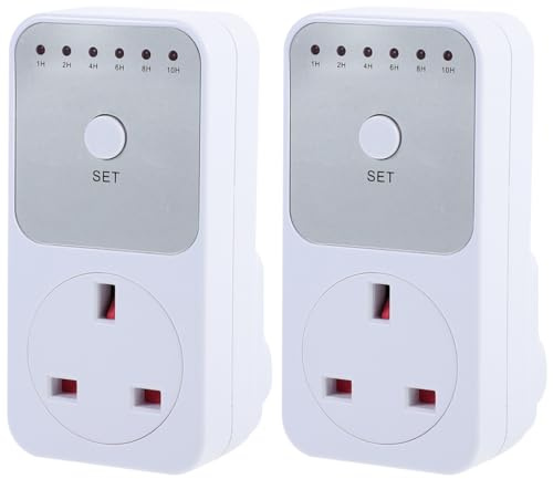 Gadpiparty Uk Plug-in Mechanical Countdown Timer Switch 2 Pack Adjustable 1-10 Hour Auto Shut off for Household Appliances Fans Lights Energy Control
