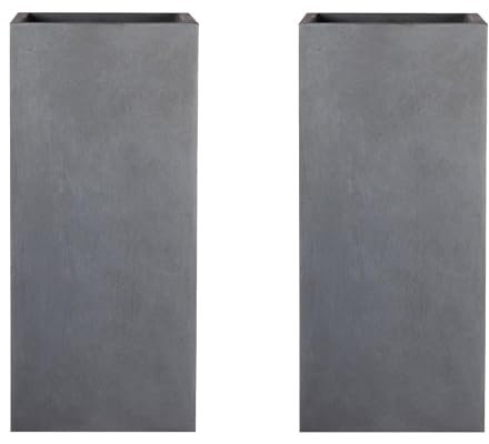 IDEALIST Set of 2 60cm Tall Garden Planters with Drainage Holes | Dark Grey Reinforced Stone Tall Planter L27 W27 H60.5 cm, 20 litres