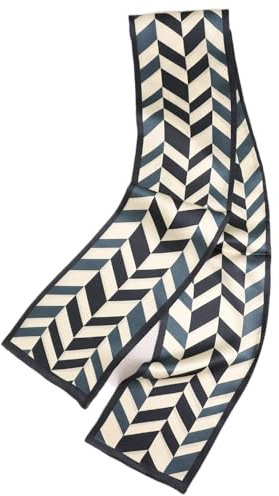 Prettystern Herren Damen 2-lagig schmal SeidenSchal Krawatten-Schal Halstuch für Frühling Sommer Cremeweiß blau DS14