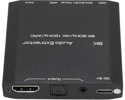 Gugxiom 8K 60Hz HDMI Audio Extractor, 1080P Digital Audio Decoder Unterstützt Dolby Digital, 3,5 Mm Stereo L/R Audio Breakout für PC Laptop Spielekonsole
