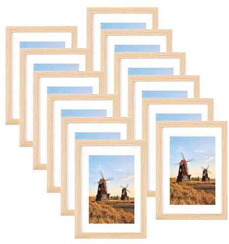 Spotjoy Bilderrahmen 10x15 cm 12er Set Fotorahmen Posterrahmen mit Passepartout Holzrahmen Dokumentenrahmen stabiles MDF-Holz Rahmen mit Acrylglas, Holz
