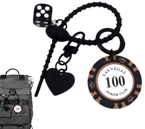 XIAOXIAOYU Schlüsselanhänger mit Würfelanhänger, Motiv: Poker-Chip, Würfel, Taschendekoration, Schlüsselzubehör, Ring, Schmuck für Rucksäcke, Gepäck, Handy, Schwarz, Refer to