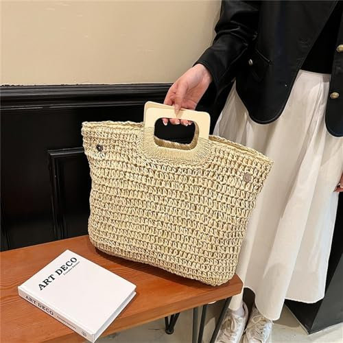 LVUNZJCA Bolso de Mano de Paja Bolso de Mano de Paja Personalizado for Mujer(Beige)