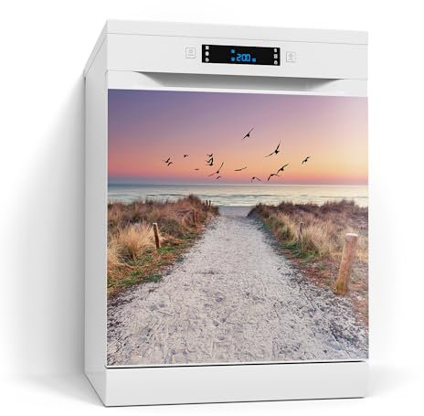 DEQORI Pellicola magnetica per lavastoviglie, 60 x 60 cm, motivo alba sulla spiaggia al Mar Baltico, tappetino decorativo per lavastoviglie, pellicola decorativa magnetica, autoadesiva, magnetica e