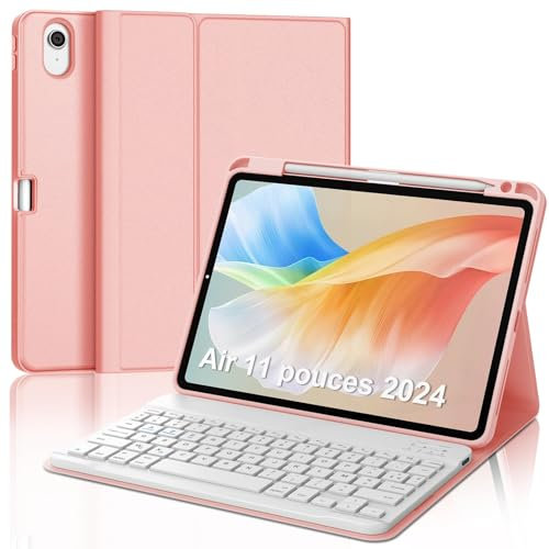 WAVATA Clavier pour iPad Air 11 2024/2025 (M2/M3)/ Air 5ème/4ème génération 10.9, Coque Clavier pour iPad Pro 11 4/3/2/1 Gen, Clavier Français AZERTY Magnétique Détachable Bluetooth, Or Rose