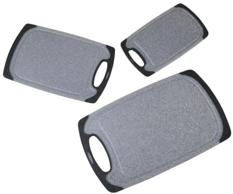 KESPER | Schneidebrett-Set 3-teilig, Kunststoff mit Anti-Rutsch-Beschichtung, Grau/Schwarz, Maße: 25 x 15 cm, 31,5 x 20 cm, 41 x 24,5 cm | 30790
