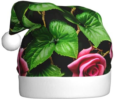 YANYU Christmas Hat Floral Pink Ivy Leaves Santa Hat Christmas Headbands Adult Funny Christmas Party