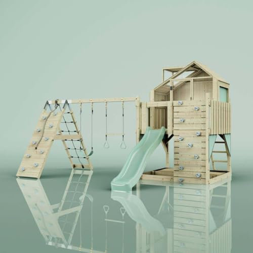 PolarPlay Spielturm Oscar aus Holz in Grün Trapezschaukel;