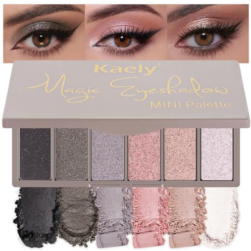 Hhltoh Kaely Palette de fards à paupières, 6 couleurs, 6 en noir, or, violet, gris et or rose, champagne, or et blanc, look de maquillage des yeux velouté, F-6 couleurs, 03# 0,25 onces (paquet
