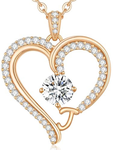 CDE Kette Damen Herz Rosegold Halskette für frauen Anhänger Buchstabenkette A-Z Personalisiert Kette Geschenk mit Anhänger Schmuck Geburtstag Weihnachten Valentinstag Muttertag (J)