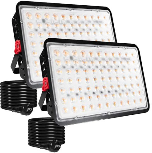 Indmird Projecteur LED Exterieur 200W, 2 PCS 20000LM Projecteurs Extérieur Led IP66 Etanche Spot led extérieur 3000K Blanc Chaud Lampe LED exterieur Pour Jardin Terrasse Cour Garage Stades