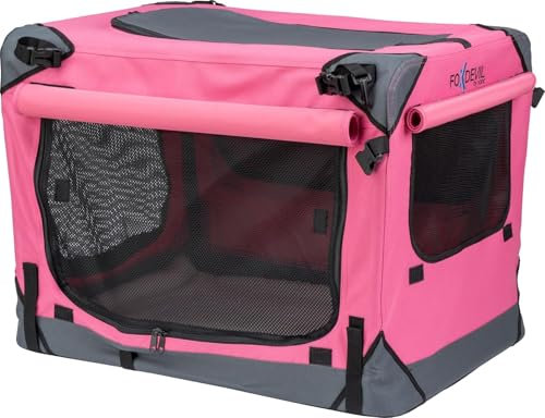 Foxdevil by xonic® Faltbare Hundebox/Katzenbox für mittelgroße Tiere – Hundetransportbox Auto und Zuhause – Transportbox Hund – Hundebox Auto Kofferraum (Light Pink, XL)