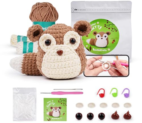 YUMILI Anfänger Häkel Starter Kit, Häkel Set für Anfänger, Tier Häkelpaket Complete Amigurumi Starter Set with Video Tutorials, DIY Crochet Kit for Kids Adults, Gift for Craft Lovers (Eichhörnchen)