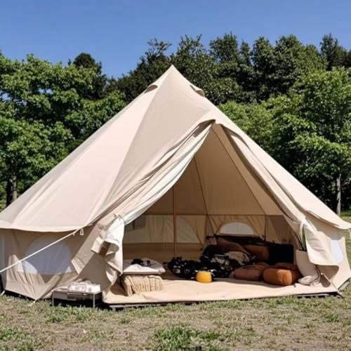 Outdoor Glamping Safari 4M Yurt Tent Waterproof 4M Bell Tent for 4-5 Person Family Camping or Outdoor Festivals