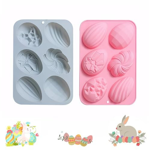 2 Pezzi Stampo per Cioccolatini Pasquali, Cavità Stampo 3D per Uova di Pasqua, Stampi Uova di Pasqua Silicone, Stampi in Silicone Pasquale, per Cioccolato, Candela, Sapone, Torta, Pasticceria