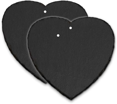 mtb more energy Schiefertafel Schiefer Schild Platte Herz [2 Stück] - 15x15cm mit Loch - Herzform - DIY - zum selbst Beschriften oder Gravieren für Geschenke, Basteln, Haushalt, Garten mit Loch