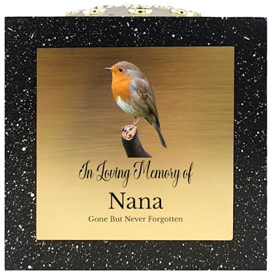 In Loving Memory Of Memorial Rose Bowl Grave Marker Flower Pot Vase With Robin Design Mum Dad Grandad & Lots More Black/Gold (UV PRINTED) (Nana)