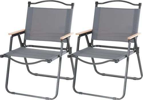 Stagecaptain Campingstuhl 2X Set faltbar leicht - Camping Klappstuhl für Garten, Balkon, Grillen - Als Angelstuhl geeignet - Festival Faltstuhl bis 120 kg - Holzarmlehnen - Campingsessel grau