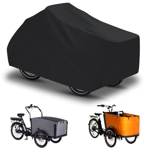 Lastenrad Abdeckung, Fahrradabdeckung wasserdicht aus 420D Oxford-Gewebe verschweißte Innennähte Fahrradgarage für Lastenrad Abdeckplane Dreirad Fahrradschutzhüllee zweispurig