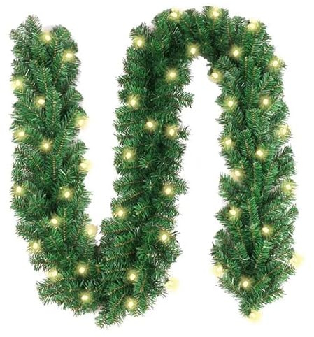 Künstliche Weihnachtsgirlande, 2,7 m, für Tür, Treppen, Kamine, Weihnachtskranz, Türdekoration