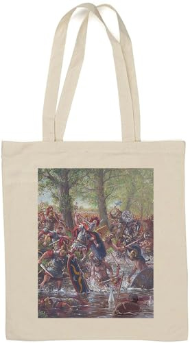 SPQR Tragetasche aus natürlicher Baumwolle, Motiv: Rom-Legion gegen Barbaren, Weiß
