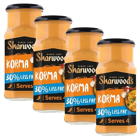 Sharwood's Indian Korma Sauce, 30% Less Fat, 420 g Jar (4-Pack) | Creamy Coconut & Tomato Blend, Vegetarian Friendly, Quick & Easy Cooking Sauce, Perfect for Authentic Indian Dishes