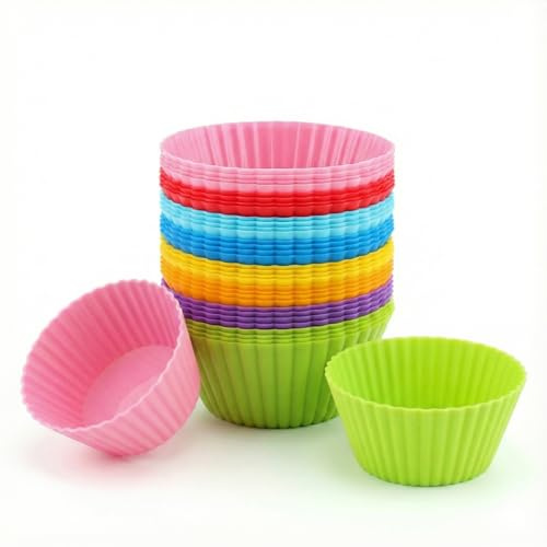 Reusable Silicone Cupcake Cases for Baking 32 PcsSilicone Muffin Cases for | Baking Air Fryer, Silicone Cupcake Moulds, Muffin Liners Cups, Muffins Molds for Pastry Bread Cake Case(8 Colors)